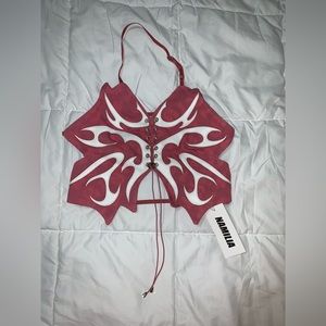 Namilia Dick Dollar Print Denim Butterfly Top - Pink size small